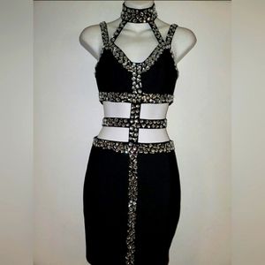Crystal Embellished Strappy Cage Dress